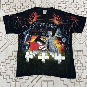 Vintage Metallica Shirt Mens Large Black All Over Print Wild Oats 1991 90s
